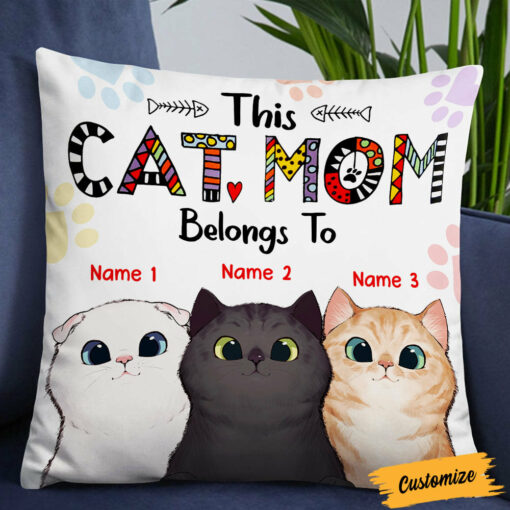 Personalized Cat Mom Belongs Pillow