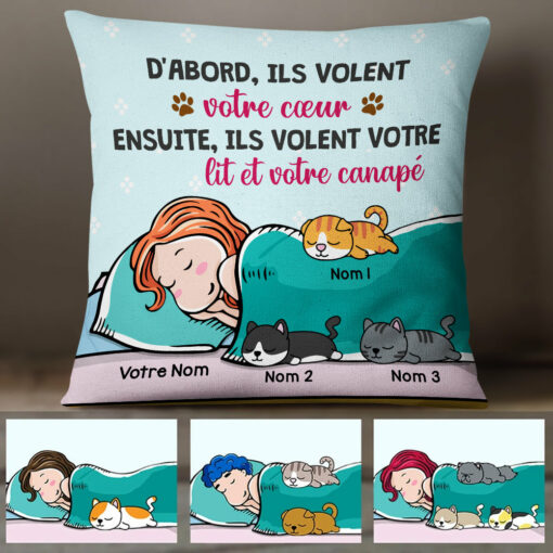 Personalized Cat Mom French Chat Volent Votre Lit Pillow