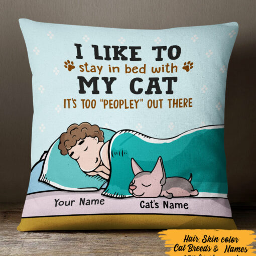 Personalized Cat Mom Stay In Bed With My Cat Pillow