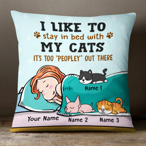 Personalized Cat Mom Stay In Bed With My Cat Pillow