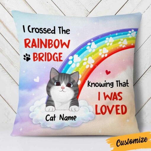 Personalized Christmas Cat Memo Rainbow Pillow