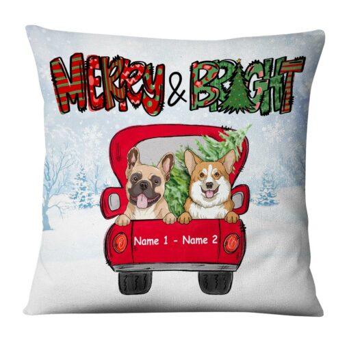 Personalized Christmas Dog Red Truck Pillow