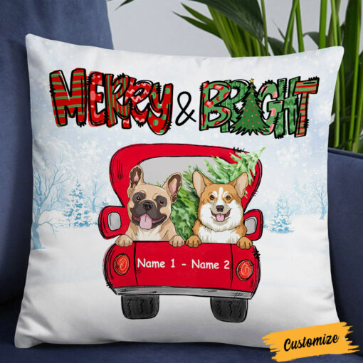 Personalized Christmas Dog Red Truck Pillow