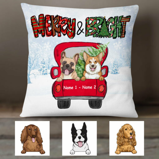 Personalized Christmas Dog Red Truck Pillow