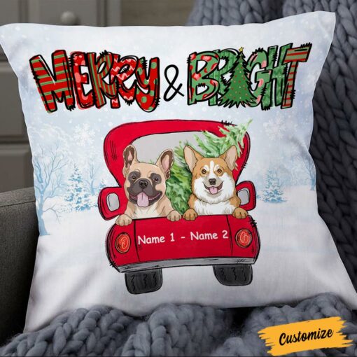 Personalized Christmas Dog Red Truck Pillow