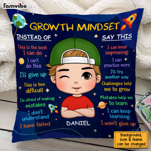 Personalized Christmas Gift For Grandson Growth Mindset Pillow