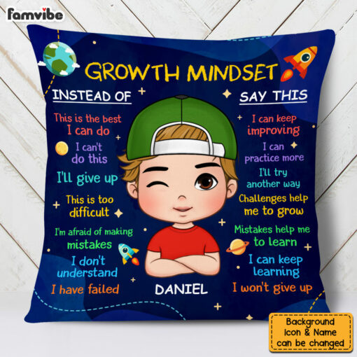 Personalized Christmas Gift For Grandson Growth Mindset Pillow