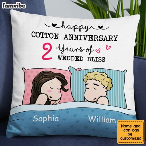 Personalized Cotton Anniversary Sleep Couple Pillow