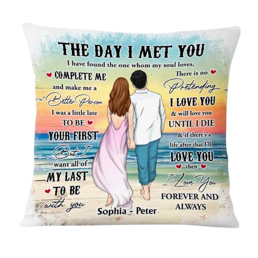 Personalized Couple Beach The Day I Met You Pillow