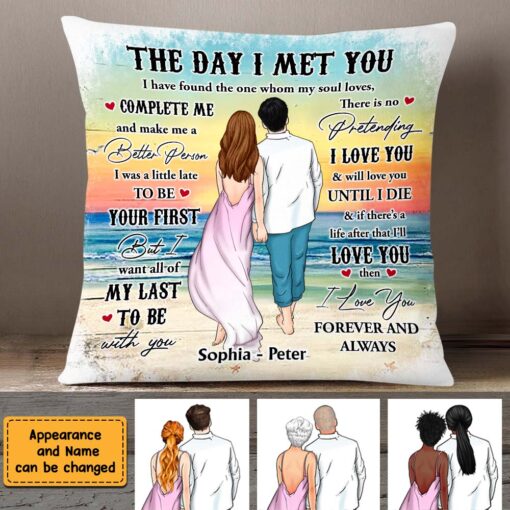 Personalized Couple Beach The Day I Met You Pillow