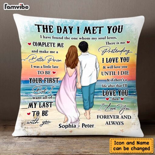 Personalized Couple Beach The Day I Met You Pillow