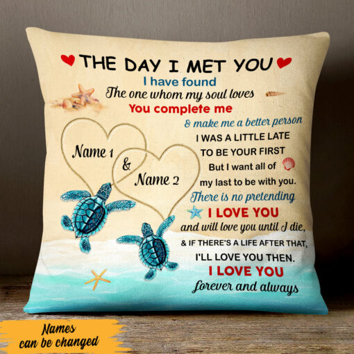 Personalized Couple Beach Turtle Pillow