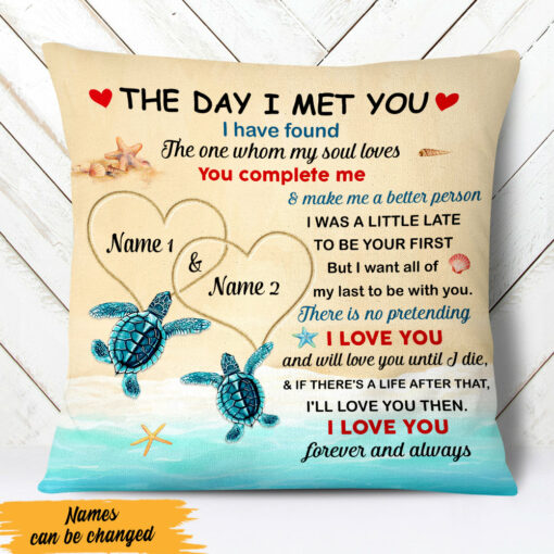 Personalized Couple Beach Turtle Pillow