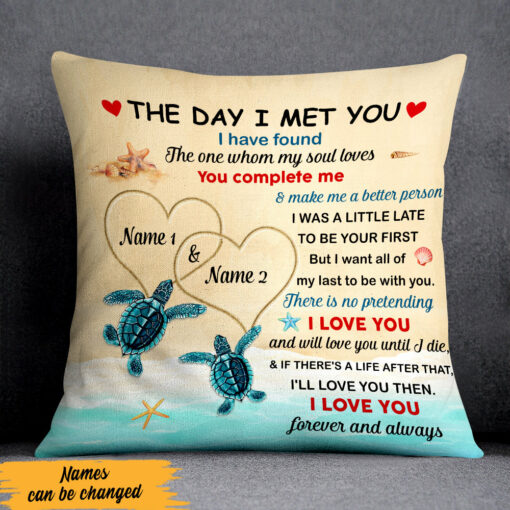 Personalized Couple Beach Turtle Pillow