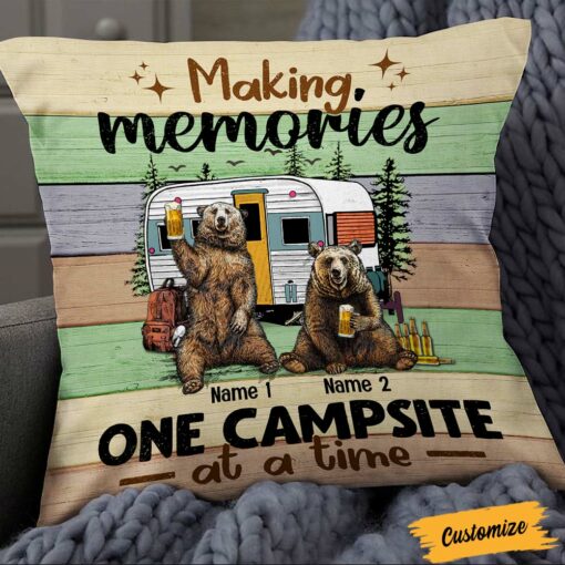 Personalized Couple Bear Camping Pillow