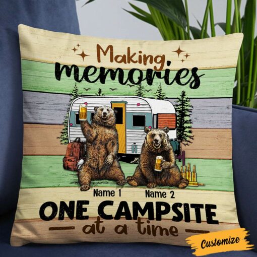 Personalized Couple Bear Camping Pillow