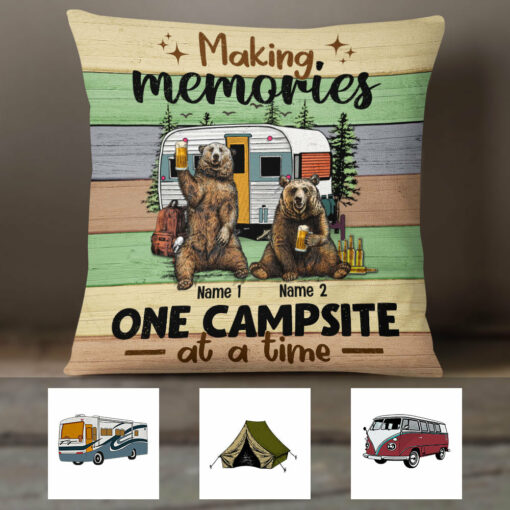 Personalized Couple Bear Camping Pillow