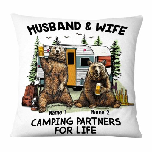 Personalized Couple Bear Husband Wife Camping Pillow