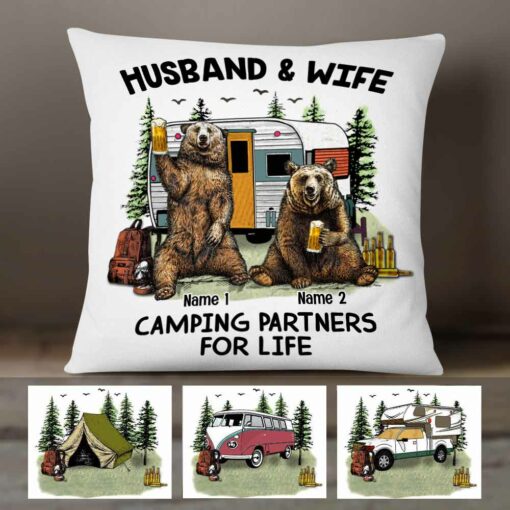 Personalized Couple Bear Husband Wife Camping Pillow