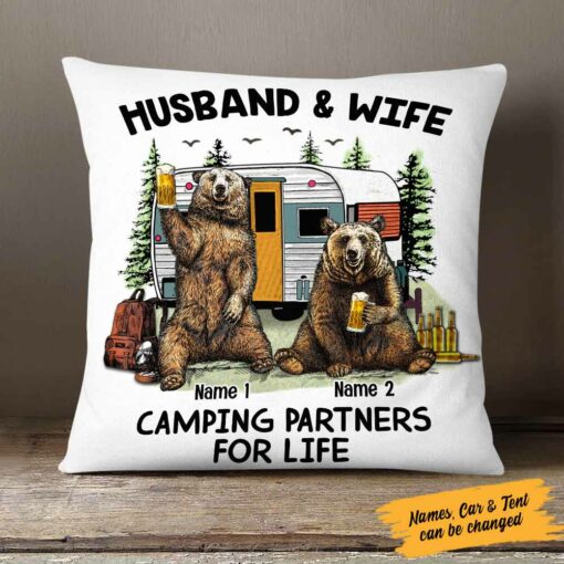 Personalized Couple Bear Husband Wife Camping Pillow