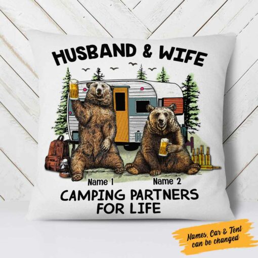 Personalized Couple Bear Husband Wife Camping Pillow