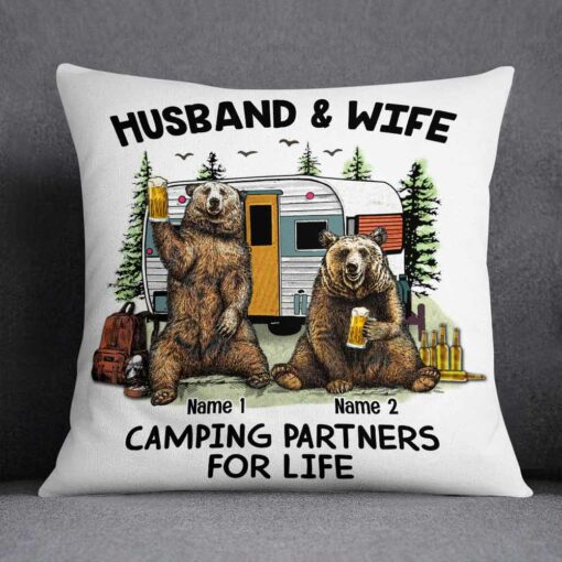 Personalized Couple Bear Husband Wife Camping Pillow