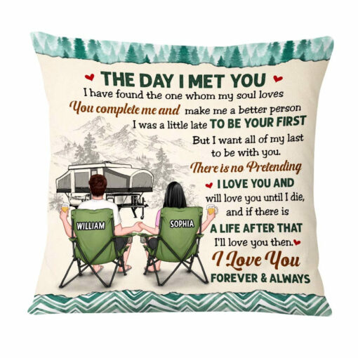 Personalized Couple Camping The Day I Met You Pillow