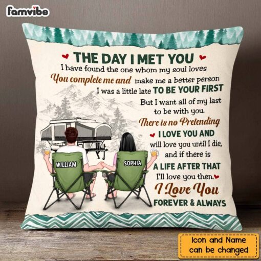 Personalized Couple Camping The Day I Met You Pillow