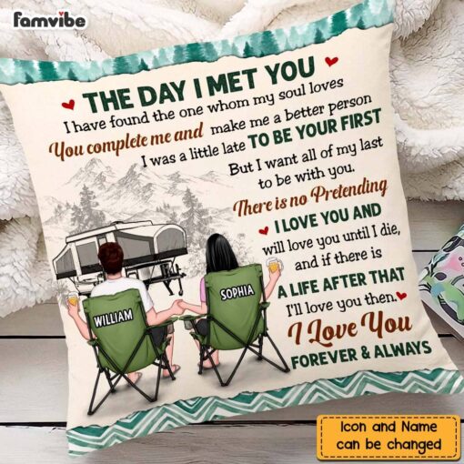 Personalized Couple Camping The Day I Met You Pillow