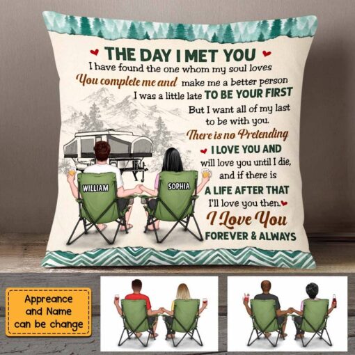 Personalized Couple Camping The Day I Met You Pillow