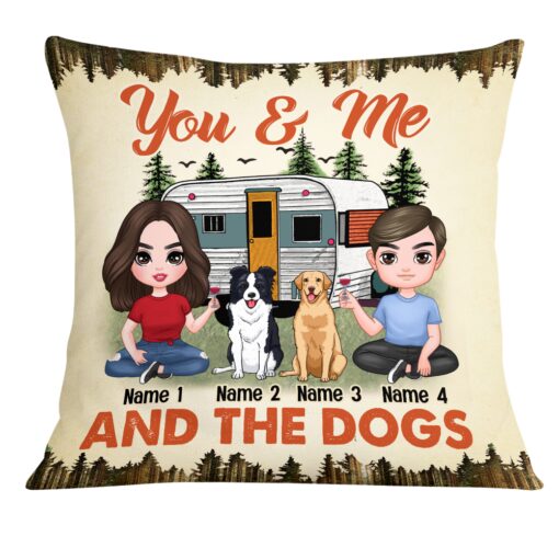 Personalized Couple Camping With Dog Pillow