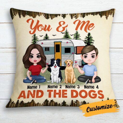 Personalized Couple Camping With Dog Pillow