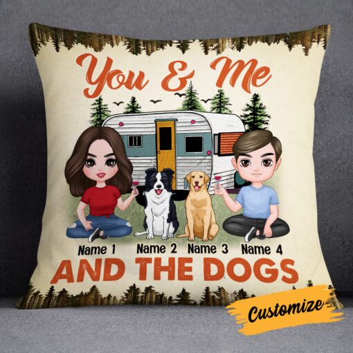 Personalized Couple Camping With Dog Pillow