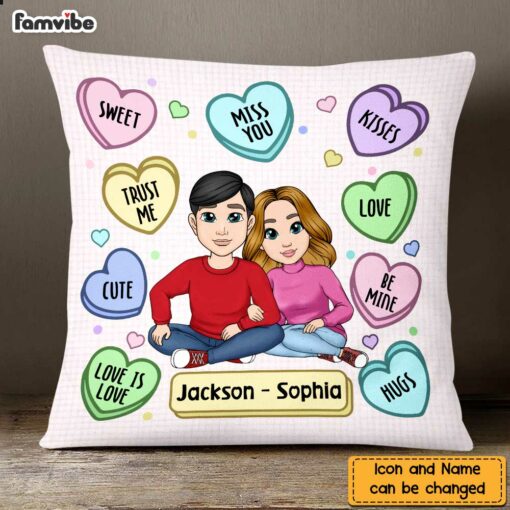 Personalized Couple Conversation Candy Heart Pillow