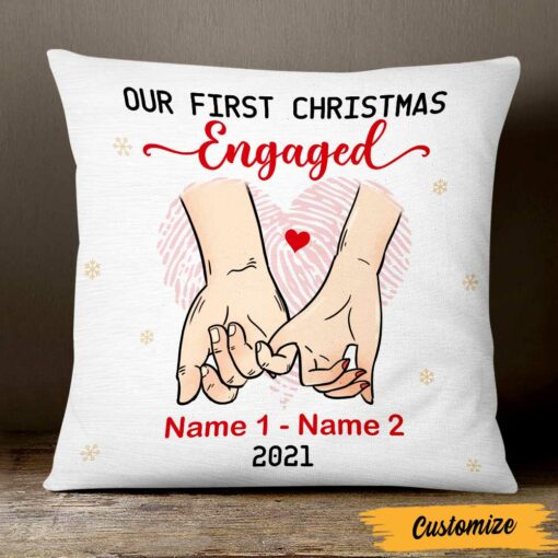 Personalized Couple First Christmas Engaged Married Canvas Pillow