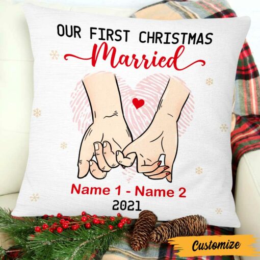 Personalized Couple First Christmas Engaged Married Canvas Pillow