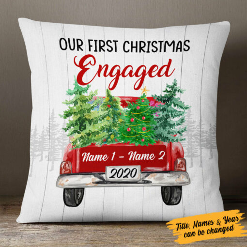 Personalized Couple First Christmas Red Truck Pillow