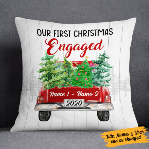 Personalized Couple First Christmas Red Truck Pillow