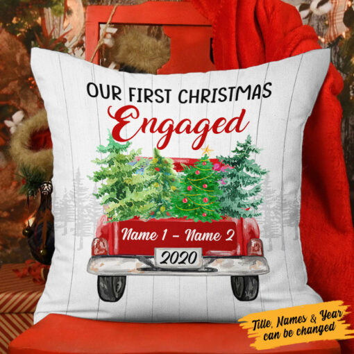 Personalized Couple First Christmas Red Truck Pillow