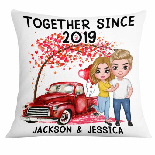 Personalized Couple Love Tree Red Truck Pillow