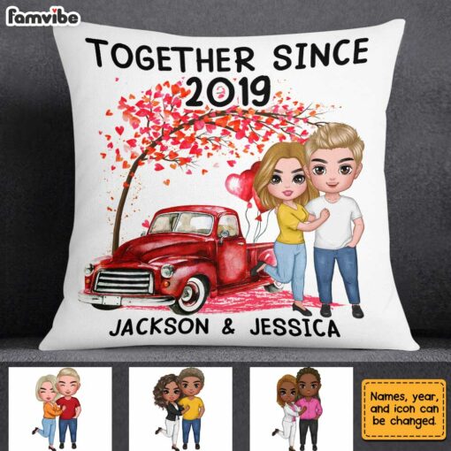 Personalized Couple Love Tree Red Truck Pillow