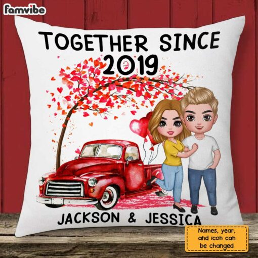 Personalized Couple Love Tree Red Truck Pillow