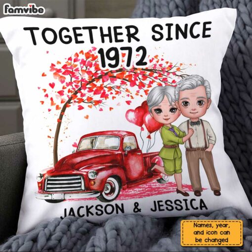 Personalized Couple Love Tree Red Truck Pillow