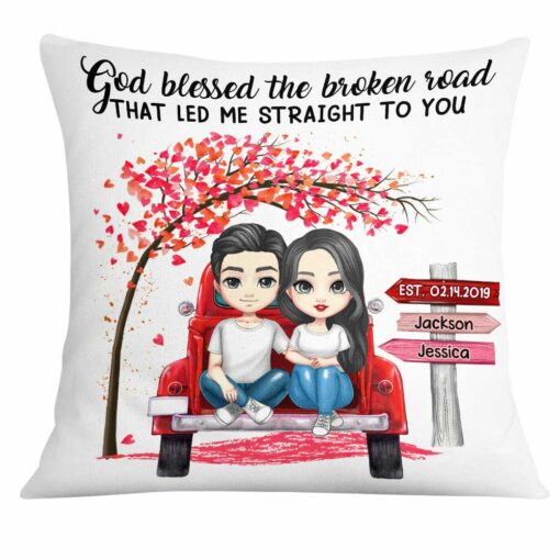 Personalized Couple Red Truck God Blessed The Broken Road Pillow