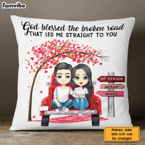 Personalized Couple Red Truck God Blessed The Broken Road Pillow