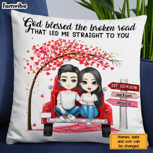 Personalized Couple Red Truck God Blessed The Broken Road Pillow