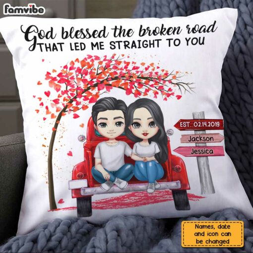 Personalized Couple Red Truck God Blessed The Broken Road Pillow