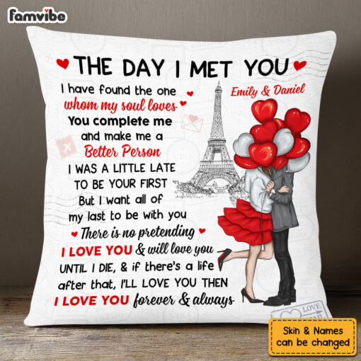 Personalized Couple With Balloons Heart The Day I Met You Pillow