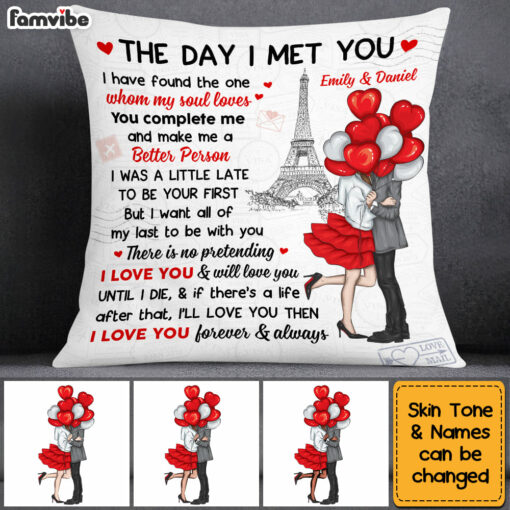 Personalized Couple With Balloons Heart The Day I Met You Pillow