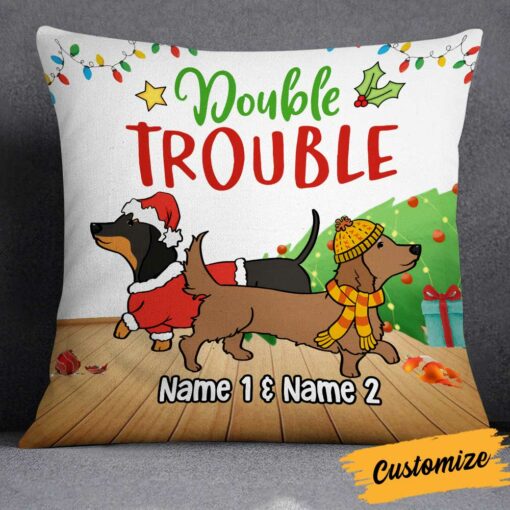 Personalized Dachshund Dog Double Trouble Pillow